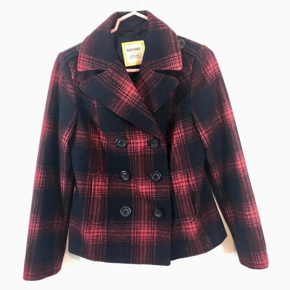 Old Navy womens peacoat Red/Black plaid - Picture 1 of 3